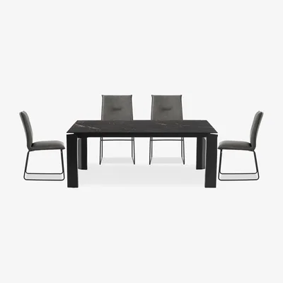 Furniture Village Connubia - Viola 220cm Extra Large Extending Dining Table with Calacatta Ceramic Top and Graphite Wooden Legs and 4 Maya Chairs