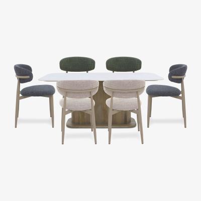 Furniture Village Aimar Rectangular Dining Table with 2 Oat, 2 Green and 2 Dark Grey Open Back Chairs