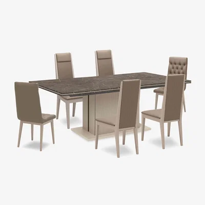 Furniture Village Lusso Large Extending Dining Table with 4 Faux Leather Panelled Chairs and 2 Faux Leather Buttoned Chairs