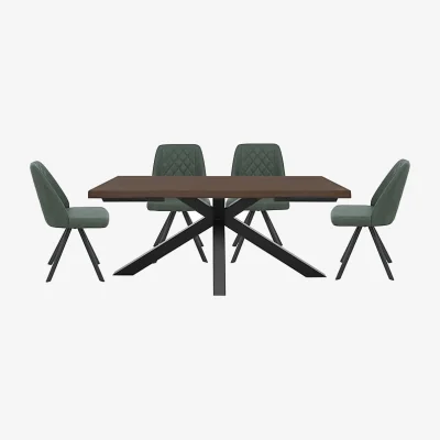 Furniture Village Mars Large Live Edge Dining Table with 4 Faux Leather Swivel Chairs - Green