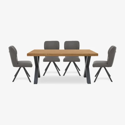 Furniture Village Bodahl - Terra 160cm Compact Straight Edge Dining Table with X Shaped Legs and 4 Steel Fabric Swivel Chairs