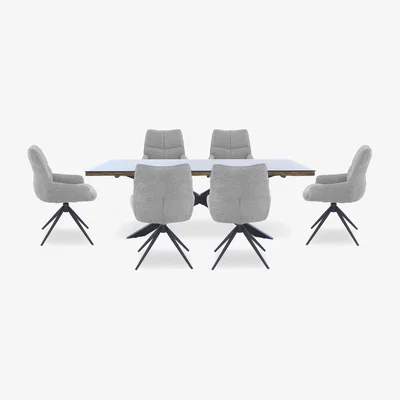 Furniture Village Kiara Large Rectangular Dining Table with Black Legs and 6 Swivel Fabric Chairs - Taupe