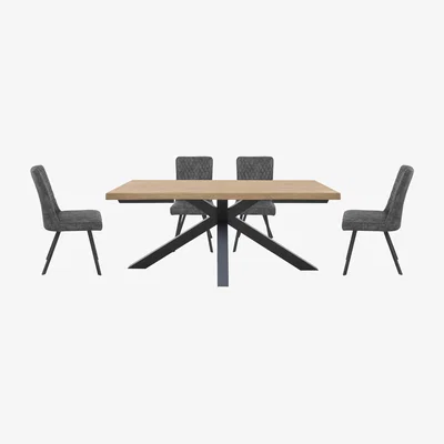 Furniture Village Earth Compact Dining Table with Star Base and 4 Chairs - Graphite