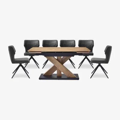 Furniture Village Aydin Small Extending Dining Table with 6 Swivel Chairs - Dark Grey