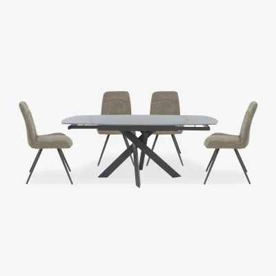 Furniture Village Warrior Grey Swivel Extending Dining Table with 4 Standard Chairs - Grey