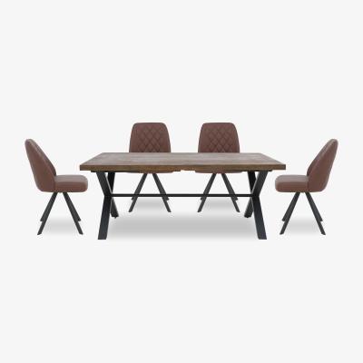 Furniture Village Jupiter Dining Table with X Shaped Legs and 4 Swivel Chairs - 190-cm