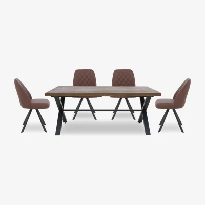 Furniture Village Jupiter Dining Table with X Shaped Legs and 4 Swivel Chairs - 190-cm