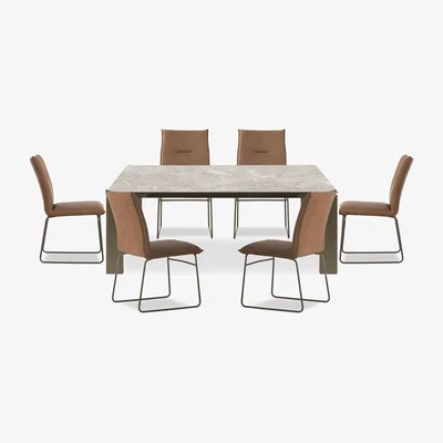 Furniture Village Connubia - Viola 180cm Large Extending Dining Table with Arenaria Ceramic Top and Lava Metal Legs and 6 Maya Chairs - Lava