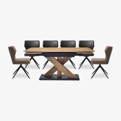 Furniture Village Aydin Large Extending Dining Table with 4 Dark Grey Swivel Chairs and 2 Light Brown Swivel Chairs