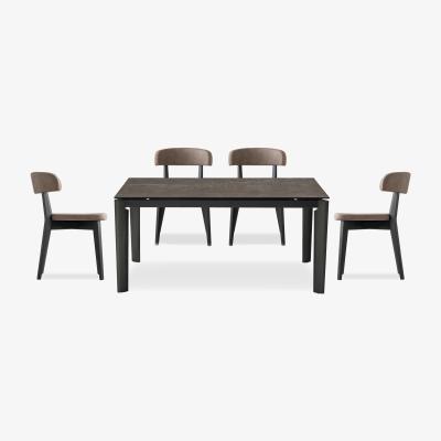 Furniture Village Connubia - Rosa 130cm Small Extending Dining Table with Bronze Ceramic Top and Graphite Wooden Legs and 4 Siren Chairs - Desert