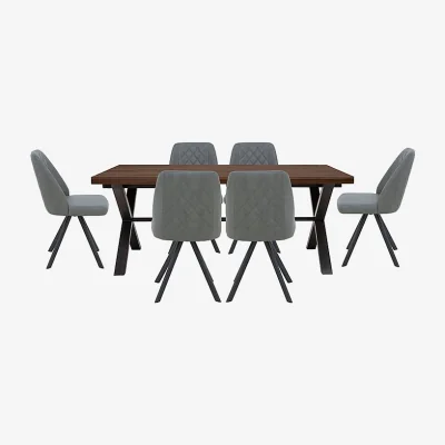 Furniture Village Mars Large Straight Edge Dining Table with 6 Faux Leather Swivel Chairs - Grey