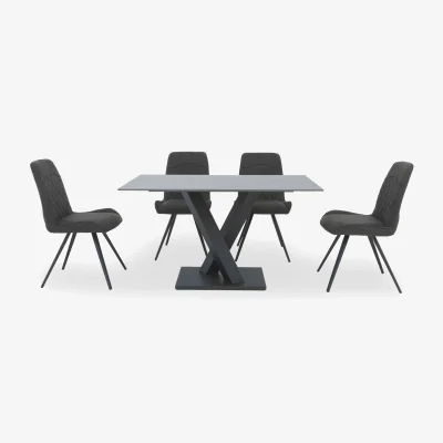 Furniture Village Warrior Grey Compact Fixed Dining Table with 4 Standard Chairs - Grey