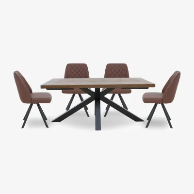 Furniture Village Jupiter Dining Table with Star Base and 4 Swivel Chairs