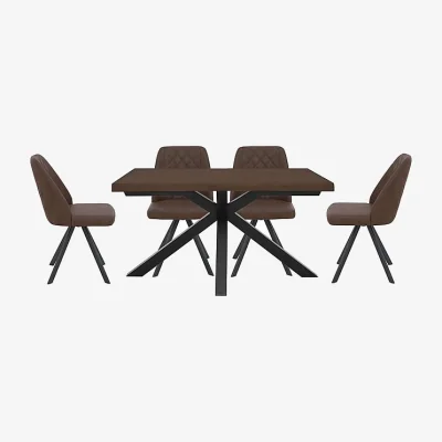 Furniture Village Mars Small Live Edge Dining Table with 4 Faux Leather Swivel Chairs