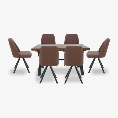 Furniture Village Jupiter Dining Table with X Shaped Legs and 6 Swivel Chairs - 150-cm