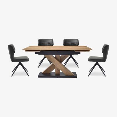 Furniture Village Aydin Large Extending Dining Table with 4 Swivel Chairs - Dark Grey