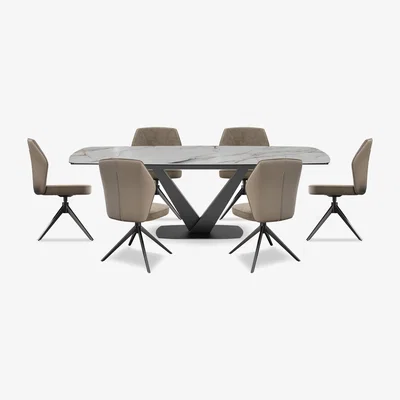 Furniture Village Julio Medium 160cm Draw Leaf Extending Dining Table in Fiorentio Marble Ceramic with 6 Chairs