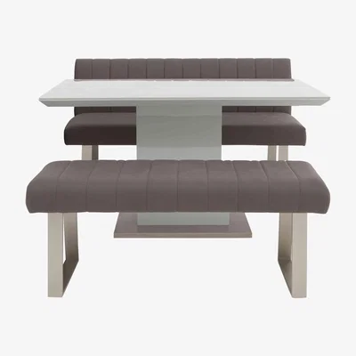Furniture Village Grigio Fixed Dining Table, High Back Bench and Small Standard Bench Set
