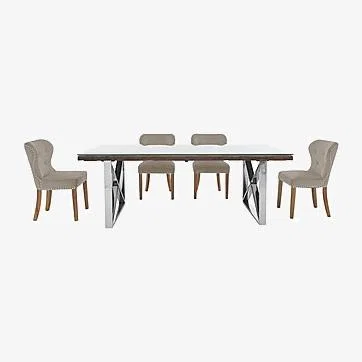 Furniture Village Chennai Dining Table with X-Leg Base and 4 Upholstered Chairs - 180-cm - Taupe