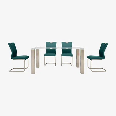 Furniture Village Ideas 160cm Dining Table with White Tabletop and 4 Handle-back Dining Chairs with Round-Edged Cantilever Bases