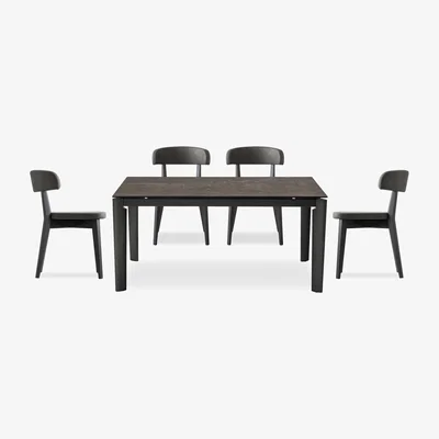 Furniture Village Connubia - Rosa 130cm Small Extending Dining Table with Bronze Ceramic Top and Graphite Wooden Legs and 4 Siren Chairs