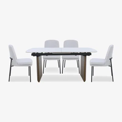 Furniture Village Cortado Pop-Up Extending Dining Table with 4 Metal Leg Chairs