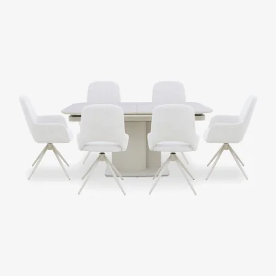 Furniture Village Pebble Large Pop Up Extending Dining Table with 4 Swivel Chairs and 2 Swivel Dining Arm Chairs
