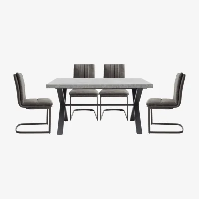 Furniture Village Moon Dining Table with X Shaped Legs and 4 Fabric Cantilever Chairs - 150-cm