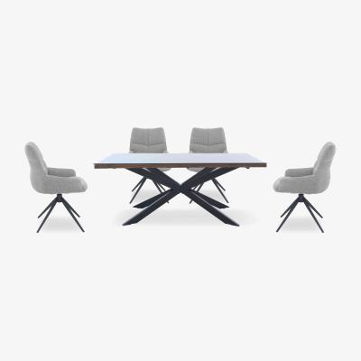 Furniture Village Kiara Small Rectangular Dining Table with Black Legs and 4 Swivel Fabric Chairs - Taupe