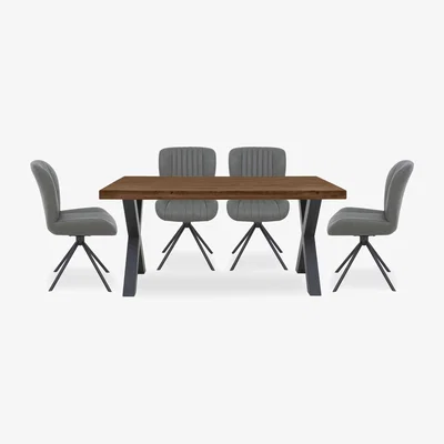 Furniture Village Bodahl - Compact Terra Straight Edge Dining Table with 4 Grey Swivel Chairs - Desert