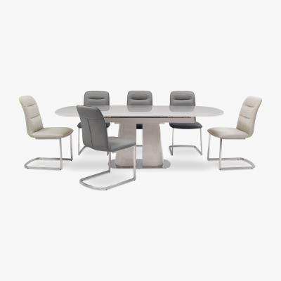 Furniture Village Cashmere Large Pop-Up Extending Dining Table with 4 Charcoal Chairs and 2 Taupe Chairs