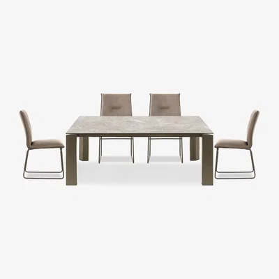 Furniture Village Connubia - Viola 180cm Large Extending Dining Table with Arenaria Ceramic Top and Lava Metal Legs and 4 Maya Chairs - Desert