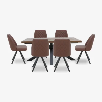 Furniture Village Jupiter Dining Table with Star Base and 6 Swivel Chairs
