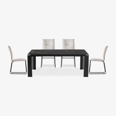 Furniture Village Connubia - Viola 220cm Extra Large Extending Dining Table with Calacatta Ceramic Top and Graphite Wooden Legs and 4 Maya Chairs