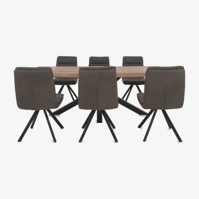 Furniture Village Bodahl - Njord Raw Edge Dining Table with Metal Star Base and 6 Anthracite Fabric Swivel Chairs - 240-cm - Old Bassano