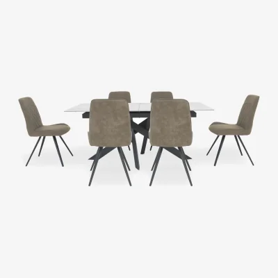 Furniture Village Warrior Crystal White Extending Dining Table with 6 Standard Chairs - White