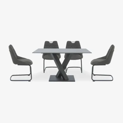 Furniture Village Warrior Grey Compact Fixed Dining Table with 4 Cantilever Chairs - Grey