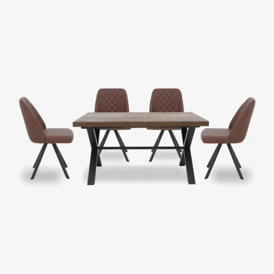 Furniture Village Jupiter Dining Table with X Shaped Legs and 4 Swivel Chairs - 150-cm