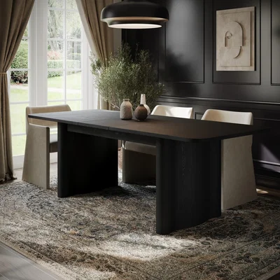 Furniture123 Large Black Oak Extendable Dining Table - Seats 6 - 8 - Wave