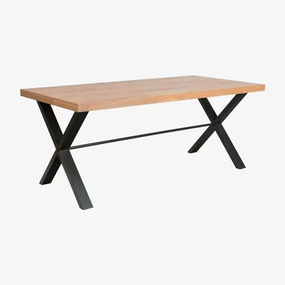 Furniture123 Large Oak Dining Table with Black Legs - Seats 6 - Nolan