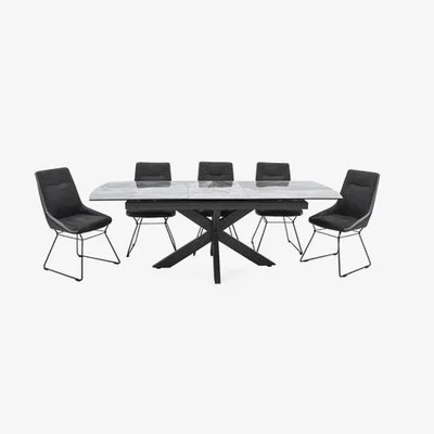 Furniture123 Extendable Dining Table with Grey Marble Effect Top & Metal Legs - Vida Living