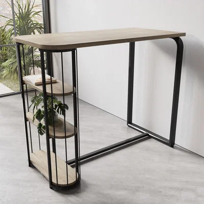 Furniture123 Oak and Black Breakfast Bar Table with Storage - Seats 2 - Quinn