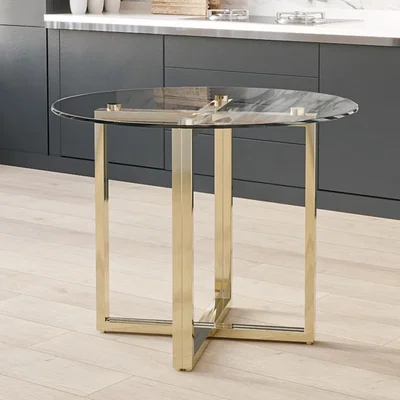Furniture123 Round Glass Dining Table with Gold Legs - Seats 4 - Alana Boutique