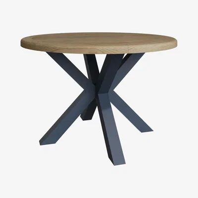 Furniture123 Oak & Blue Small Round Dining Table 120cm