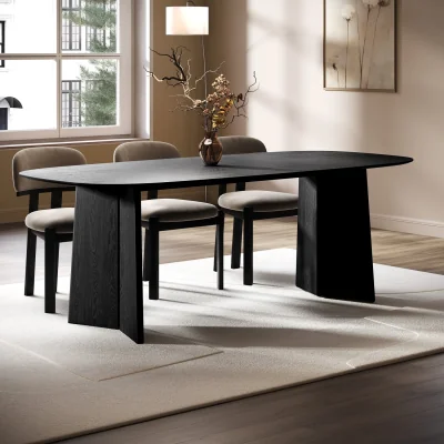 Furniture123 Large Rectangular Black Wooden Dining Table - Seats 6 - 8 - Rivo
