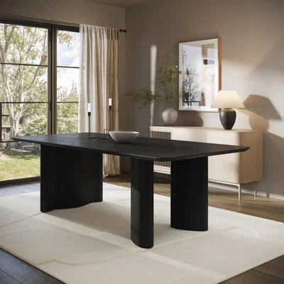 Furniture123 Large Black Wooden Rectangular Dining Table - Seats 6 - 8 - Troy