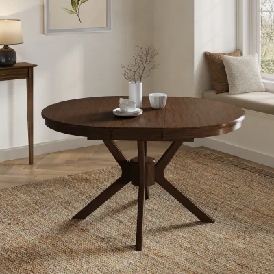 Furniture123 Large Walnut Round to Oval Extendable Dining Table - Seats 4 - 6 - Karie
