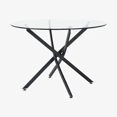 Furniture123 Round Glass Dining Table with Black Legs - Kacey