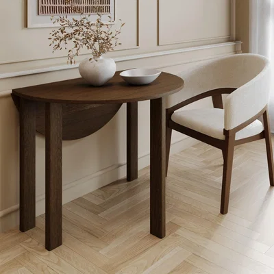 Furniture123 Small Round Walnut Folding Drop Leaf Extendable Dining Table - Seats 2 - 4 - Nell