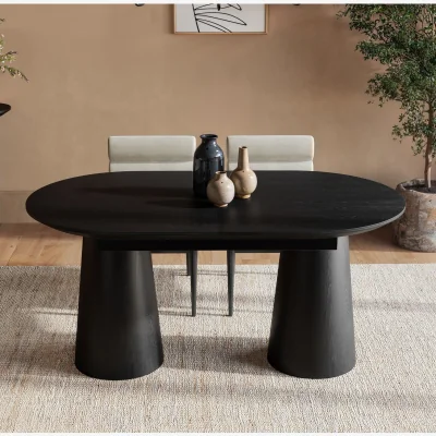 Furniture123 Large Black Wooden Extendable Dining Table - Seats 4 - 6 - Malia